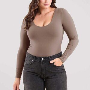 Nuuds Mocha Long Sleeve Scoop Neck Bodysuit Size M